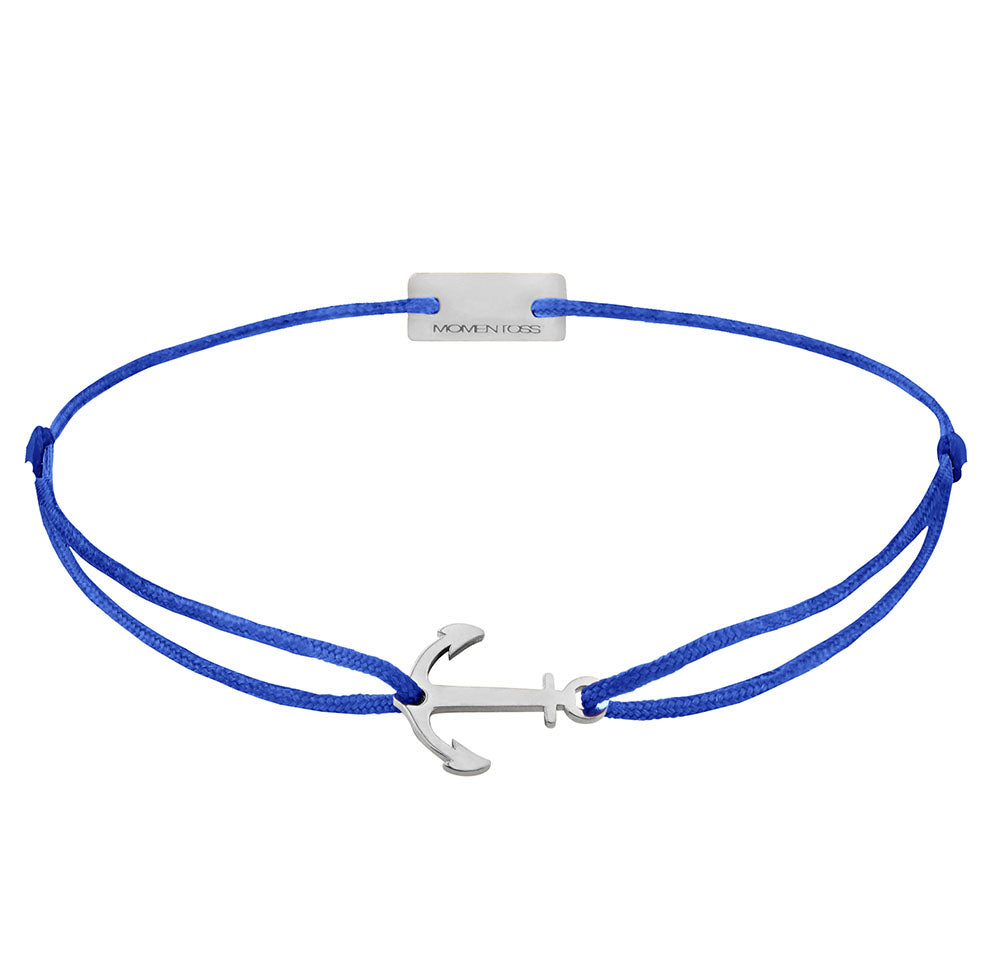 Bracelet Silver rhodium plated Anchor, Textile royal blue